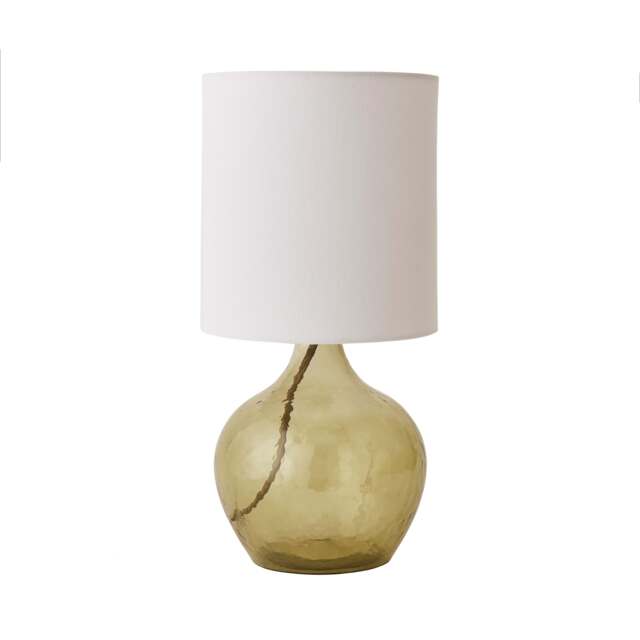ValueLights Emily Natural Shade Green Glass Teardrop Table Lamp Green