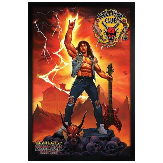 Black Wooden Framed Stranger Things 4 Hellfire Club Rock God Poster Multi