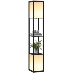 HOMCOM Floor Lamp with Shelves and Dual Light, Modern Corner Standing Lamp with TC Fabric Lampshade for Living Room, Bedroom, Bulb not Included, Black