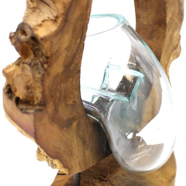 Serenityy Molten Glass Hanging Art Vase on Wood