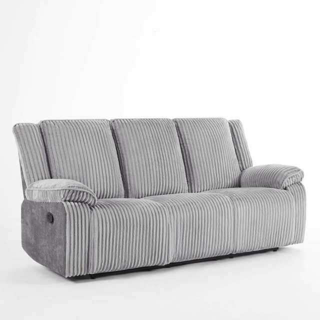 Verona 3 Seater Jumbo Cord Manual Recliner Sofa Grey One Size