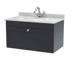 Balterley Swynnerton Traditional 1 Drawer Wall Hung Vanity Unit with Marble Basin, Dark Grey, 800mm