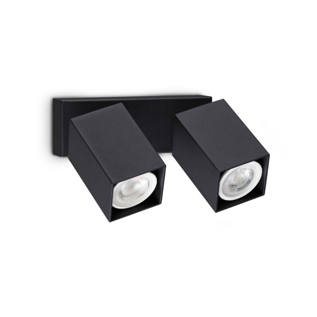 Dynamite Square Twin Ceiling Spotlight Black 2x GU10