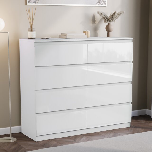 Vida Designs Glinton 8 Drawer Chest of Drawers Bedroom Storage, 100% FSC, White