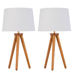 Set of 2 Dark Oak Table Lamp or Bedside Lights with White Gold Shades Brown White Large 2