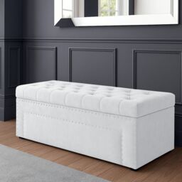 90cm Duke Ottoman Storage Box -Upholstered Blanket Box - White Plush Velvet Multifunctional Storage Box