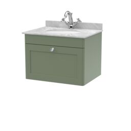 Balterley Swynnerton Traditional 1 Drawer Wall Hung Vanity Unit with Marble Basin, Satin Green, 600mm