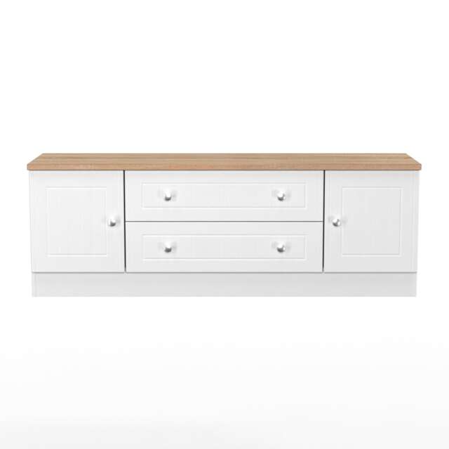 Cambridge 2 Door 2 Drawer Wide TV Unit in Porcelain Ash & Bardolino Oak (Ready Assembled) White Porcelain Ash & Bardolino Oak