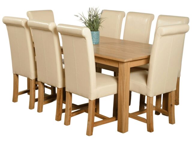 Oslo 180 x 90 cm Large Oak Dining Table and 8 Washington Leather Chairs Cream Cream