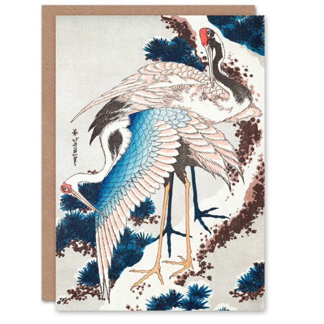 Katsushika Hokusai Japanese Art Card Cranes On A Snowy Tree
