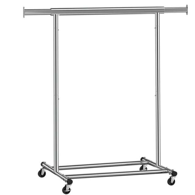 Heavy Duty Extendable Metal Clothes Rail With Wheels Silver