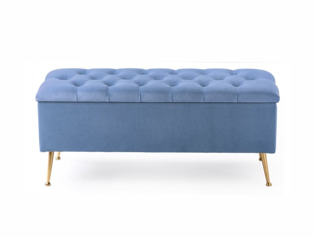 180cm Amara Chesterfield Ottoman Storage Bench - Plush Velvet Shoes Bench - Duck Egg Upholstery Footstool Storage with Legs
