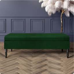 Safar Plain 90cm Ottoman Storage Bench - Plush Velvet Shoe Bench - Forest Green Upholstery Footstool with Storage