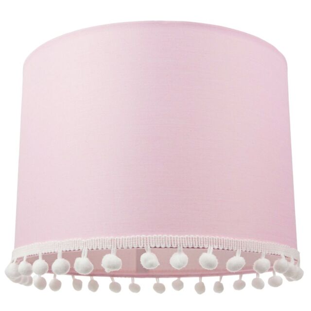"Cute and Modern Pink Cotton 10"" Lamp Shade with Small White Woolly Pom Poms Pink Pink 1"