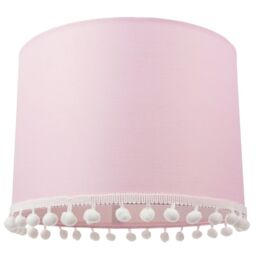 "Cute and Modern Pink Cotton 10"" Lamp Shade with Small White Woolly Pom Poms Pink Pink 1"