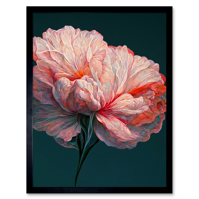 Pink Carnation Dark Teal Flower Abstract Floral Framed Wall Art Print