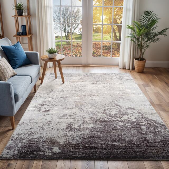 LIVABLISS Wanderlust-Abstract Modern Marble Rug 120 x 170 cm Grey White Black