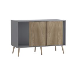 URBNLIVING Grey Carcass 3 Door Sliding Storage Cabinet Multi Oak Doors & Beech Legs 1