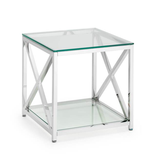 Monaco Lamp Table in Glass and Silver