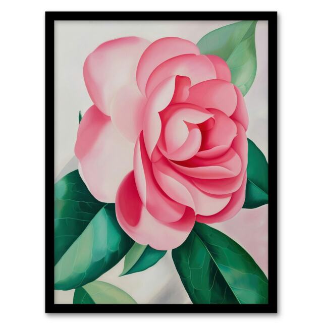 Camelia Winter Rose Flower Watercolour Home Decor Black Framed Wall Art Print A4