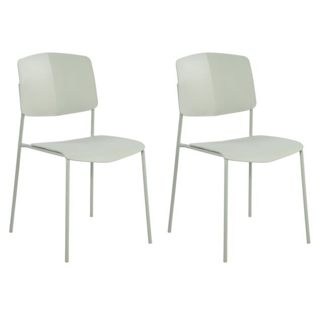 Pair of Academy Stackable Plastic Kitchen Chairs with Contoured Seat and Black Metal Legs