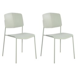 Pair of Academy Stackable Plastic Kitchen Chairs with Contoured Seat and Black Metal Legs