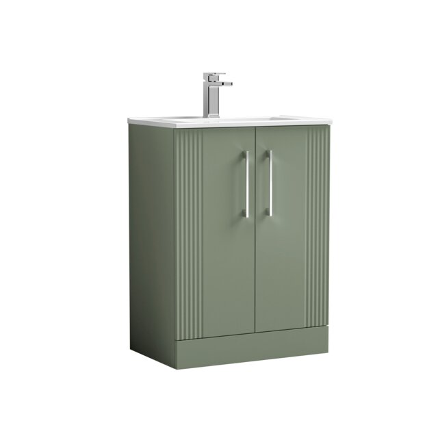 Retro 2 Door Floor Standing Vanity Unit with Minimalist 1 Tap Hole Ceramic Basin - 600mm - Satin Green - Balterley Green