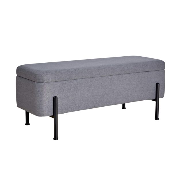 Storage Ottoman Seat Boucle Velvet Metal Legs Compact Bedroom Storage Grey Grey