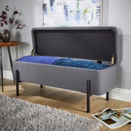 Storage Ottoman Seat Boucle Velvet Metal Legs Compact Bedroom Storage Grey Grey