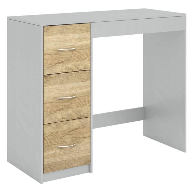 3-Drawer Wooden Desk and Dressing Table - Multi-Functional, 79.5x93x40 cm Grey Cool Grey & Oak 22.5 x 43.5 x 98.5 1