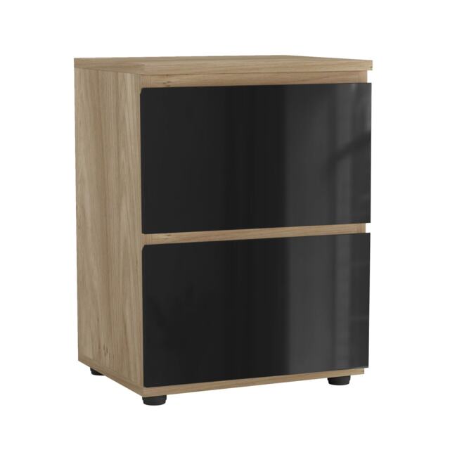 Gloss 2 Drawer Skagen High Wooden Bedside Cabinet No Handle Drawer Storage Multi Oak & Black 1