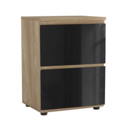 Gloss 2 Drawer Skagen High Wooden Bedside Cabinet No Handle Drawer Storage Multi Oak & Black 1