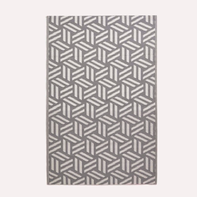 Homescapes Outdoor Rug Luxury Waterproof Reversible Recycled, For Garden, Luna Geometric Grey Grey and White