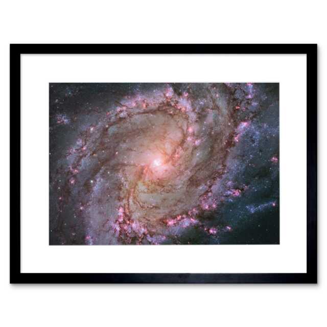 "Hubble Spiral Galaxy M83 Star Formation Southern Pinwheel 9x7"" Black Framed Wall Art Print"