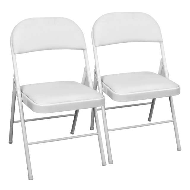 TekBox White Folding Faux Leather Chairs - Set of 2