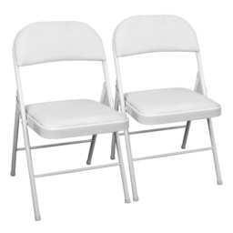 TekBox White Folding Faux Leather Chairs - Set of 2