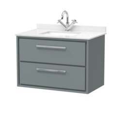 Balterley Wall Hung 2 Drawer Vanity with Marble Worktop Basin Grey Monument Grey 617 x 820 x 470mm