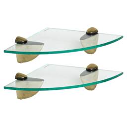 Harbour Housewares Floating Glass Corner Shelf - 20cm - Metallic Brackets - Bathroom Shower Storage Vanity Display Unit Shelf Gold Gold 2