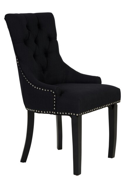 Orsina Black linen Dining Chair, Comfortable High Back Office Chair, Aesthetic Linen chair for Living Room
