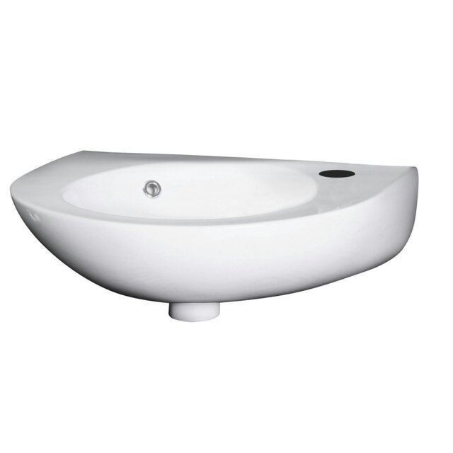 Cloakroom Wall Hung 1 Tap Hole Round Ceramic Basin with Overflow - 350mm