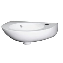 Cloakroom Wall Hung 1 Tap Hole Round Ceramic Basin with Overflow - 350mm
