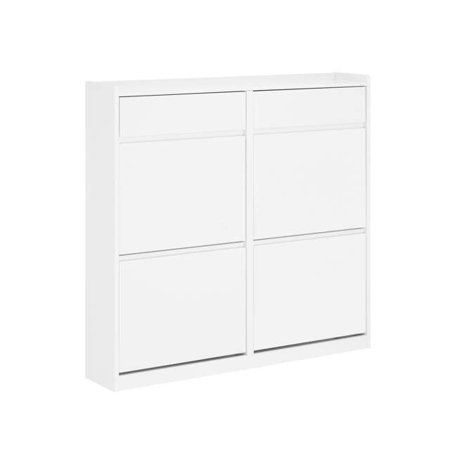 SoBuy Slim Shoe Cabinet with 4 Flip-Down & 2 Pull-Out Drawers, White, 38.5x7.5x37.4 inches, 27.1 kg - FSR169-W