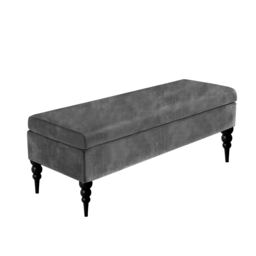 90cm Safar Plain Ottoman Storage Bench -Upholstered Shoes Bench with Black Turned Wooden Legs - Dark Grey Naple Ottoman Bench