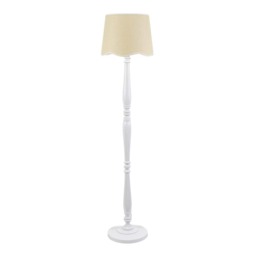 ValueLights Victoria White Wood Floor Lamp Scallop White Trim Shade White White