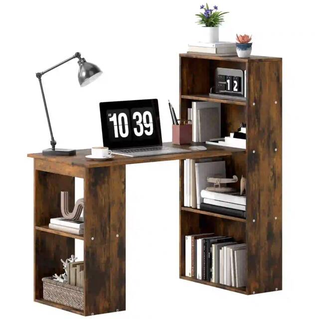 Industrial Rustic 120CM Computer Desk With 6 Storage Shelves