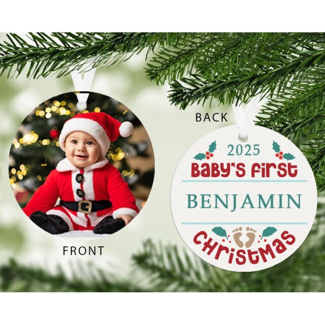 Personalised 1st Christmas Photo Upload Decoration for Baby Christmas