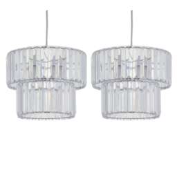 Set of 2 Clint - Clear Acrylic Two Tier Easy Fit Pendant Shades Clear Clear acrylic with polished chrome plate detail 2