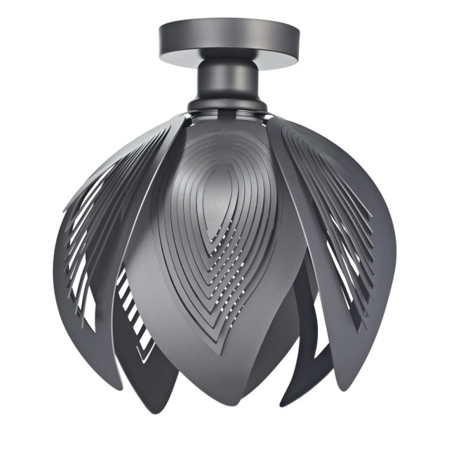 Modern Designer Semi Flush Pearl Grey Ceiling Light Fitting With Large Leaves