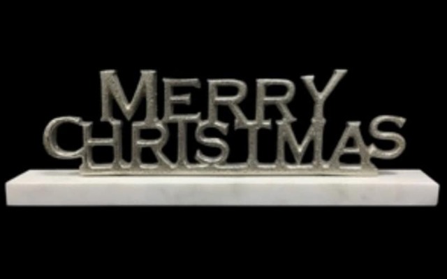 Nickel Plated Merry Christmas in Stand - L3 x W30 x H8 cm