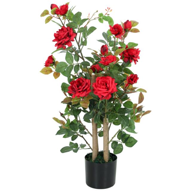 HOMCOM 90cm Artificial Rose Tree with 344 Silk Leaves and 17 Flowers